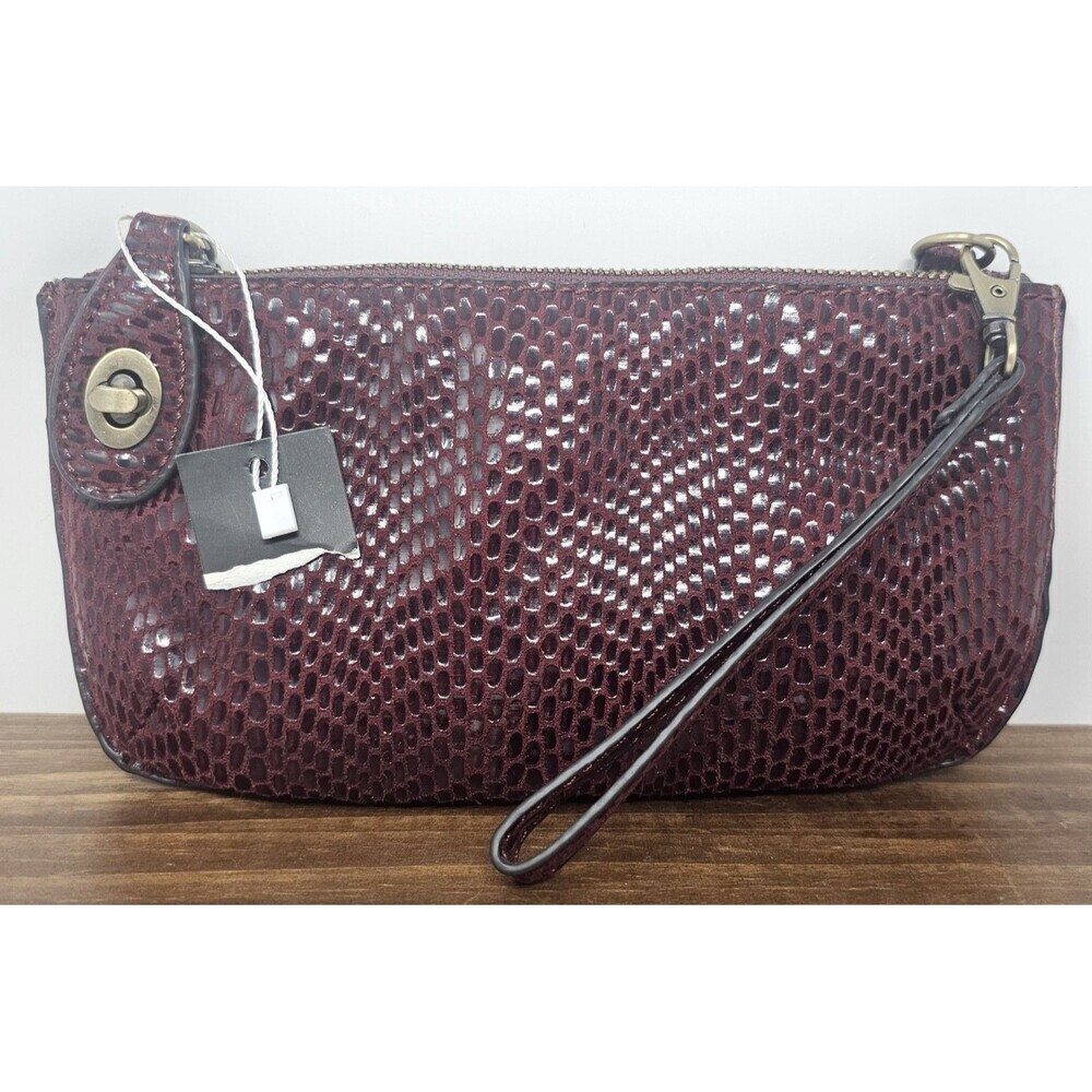 Joy Susan Mini Crossbody Burgundy Python Wristlet Wallet Clutch Vegan Leather